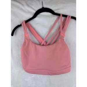 Athleta‎ Pink Strappy Sports Bra Medium Support Workout Activewear Size L